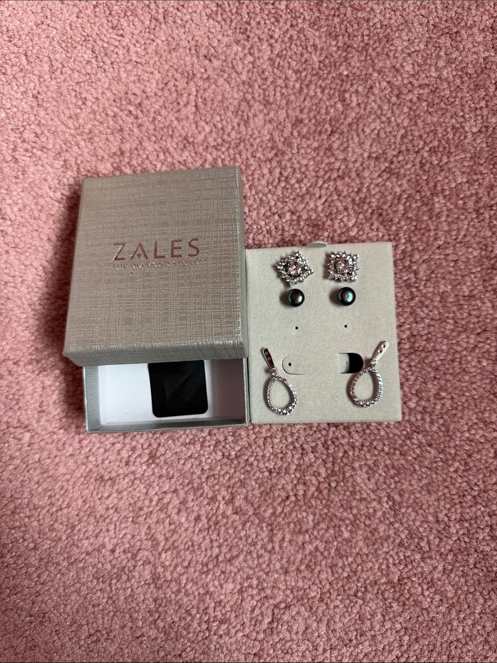 Zales Silver-Tone Earring Set with crystals and black pearls